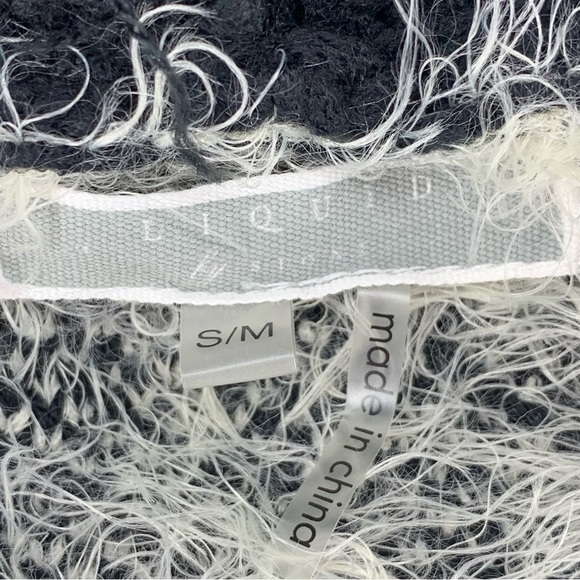 Sioni Liquid Black White Fuzzy Knit Open Knit Soft Draped Sweater Small Medium - Picture 6 of 8